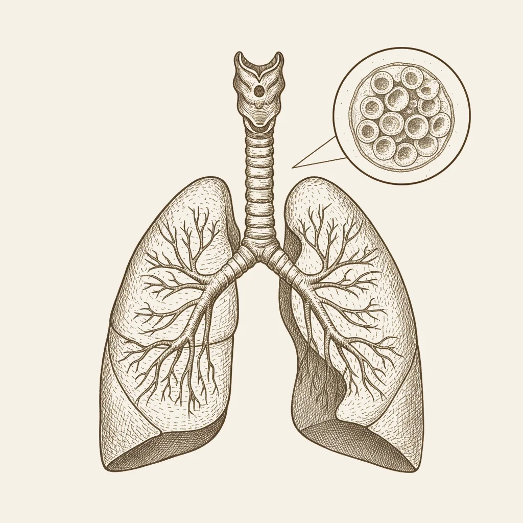 Plate II — Anterior view of the pulmonary system showing trachea, bronchi, bronchial tree, and alveolar clusters